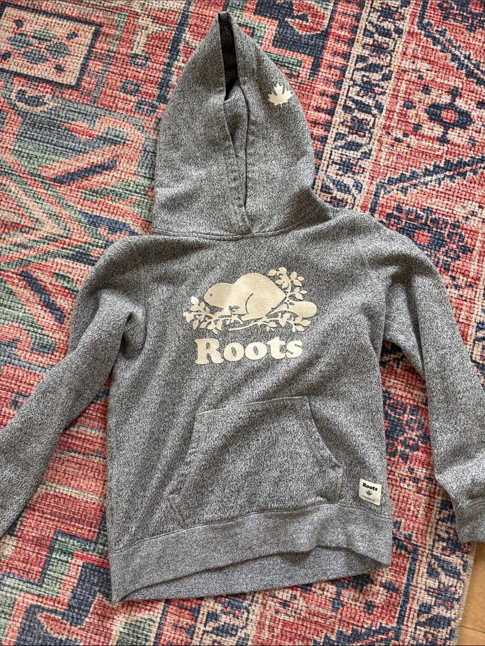 Roots Kids Salt and Pepper Hoodie with Cream Beaver Logo